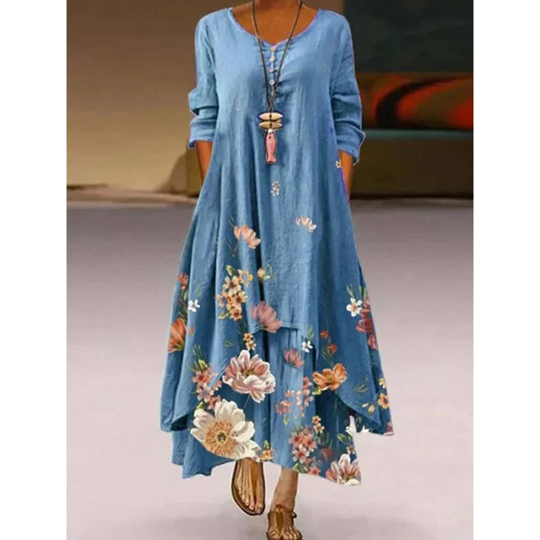 

Harajuku Floral Sexy Maxi Women Fashion Sexy Sundress Flower Elegant and Luxury Evening Party Dresses Summer Casual Long Sleeve