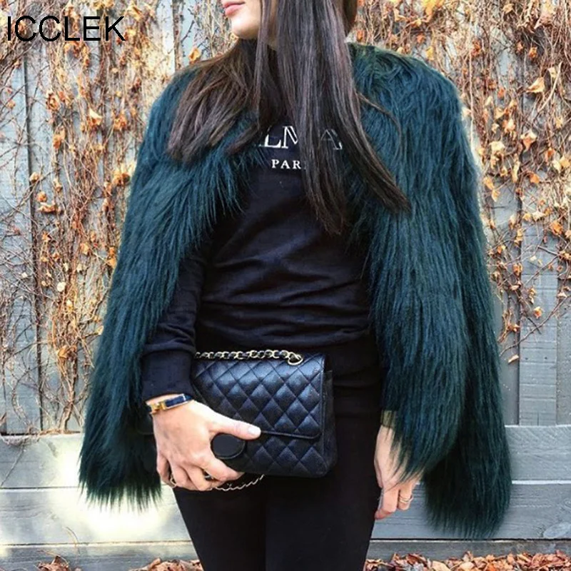 ICCLEK Fur short long sleeve large washed wool lamb wool imitation fur women's coat floating wool