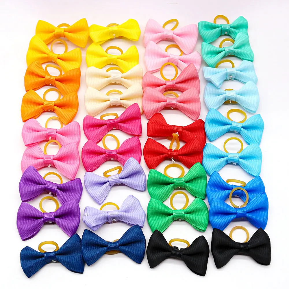 Colorful Dog Bowknot Pet Hair Bows Decorate Solid Color Bows with Rubber Band for Small Dogs Puppy Pet Headwear Dog Accessories images - 6