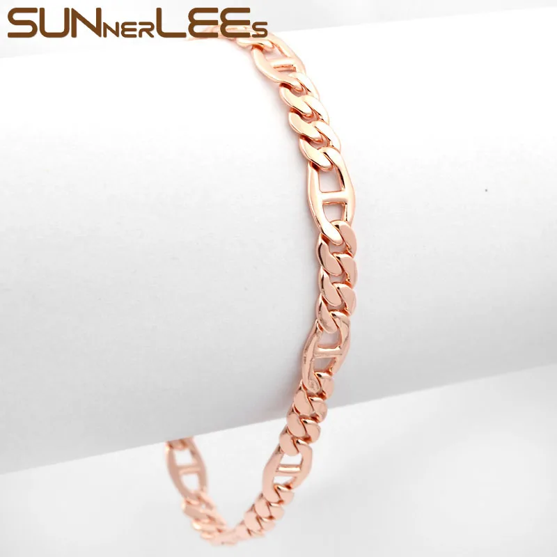 SUNNERLEES модные ювелирные изделия браслет цвета розового золота 6 мм Фигаро