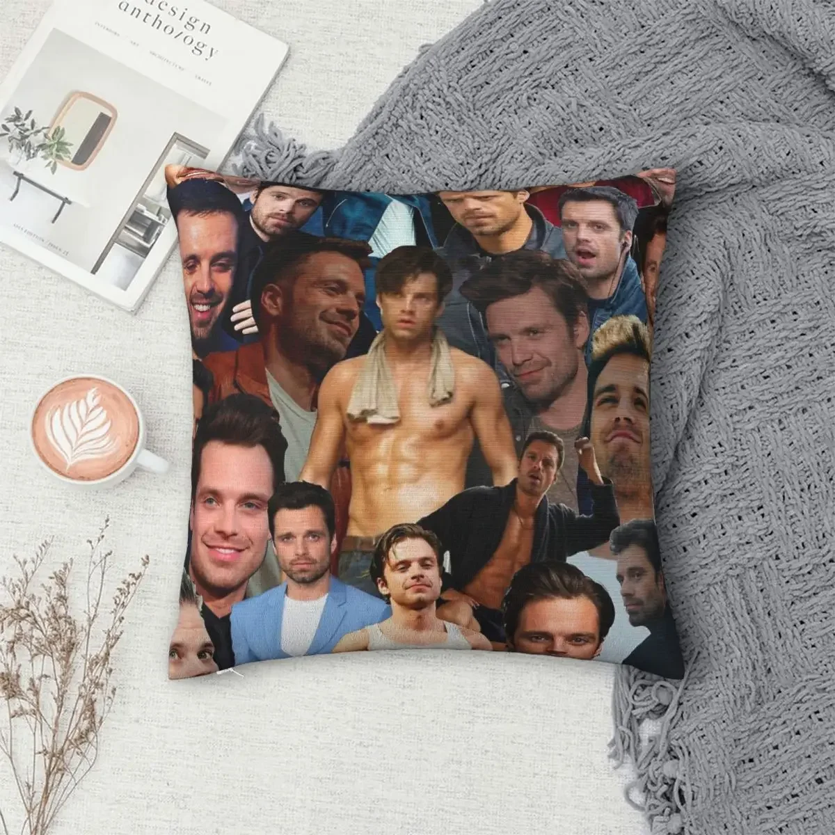 

Sebastian Stan Photo Collage Pillowcase Polyester Pillows Cover Cushion Comfort Throw Pillow Sofa Decorative Cushions Used