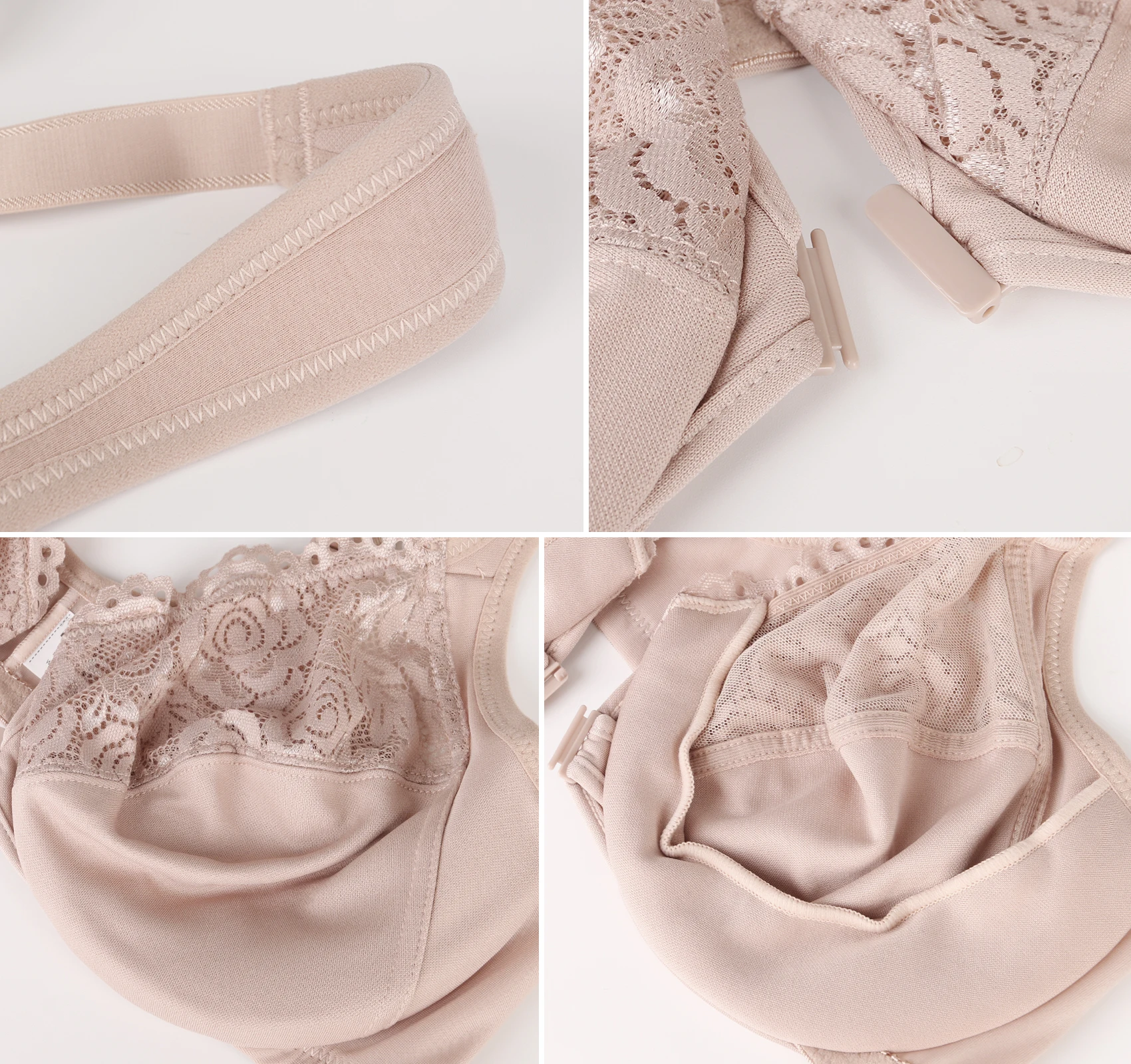 Women's Plus Size Front Closure Everyday Bra Wide Strap U-Back Underwire Underwear Rose Lace Female Lingerie Full Coverage Bra