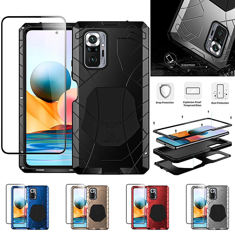 

Imatch Case For Xiaomi 11 Redmi Note 10 Pro Max Heavy Duty Protection Armor Shockproof Hard Aluminum Metal Mobile Phone Cases