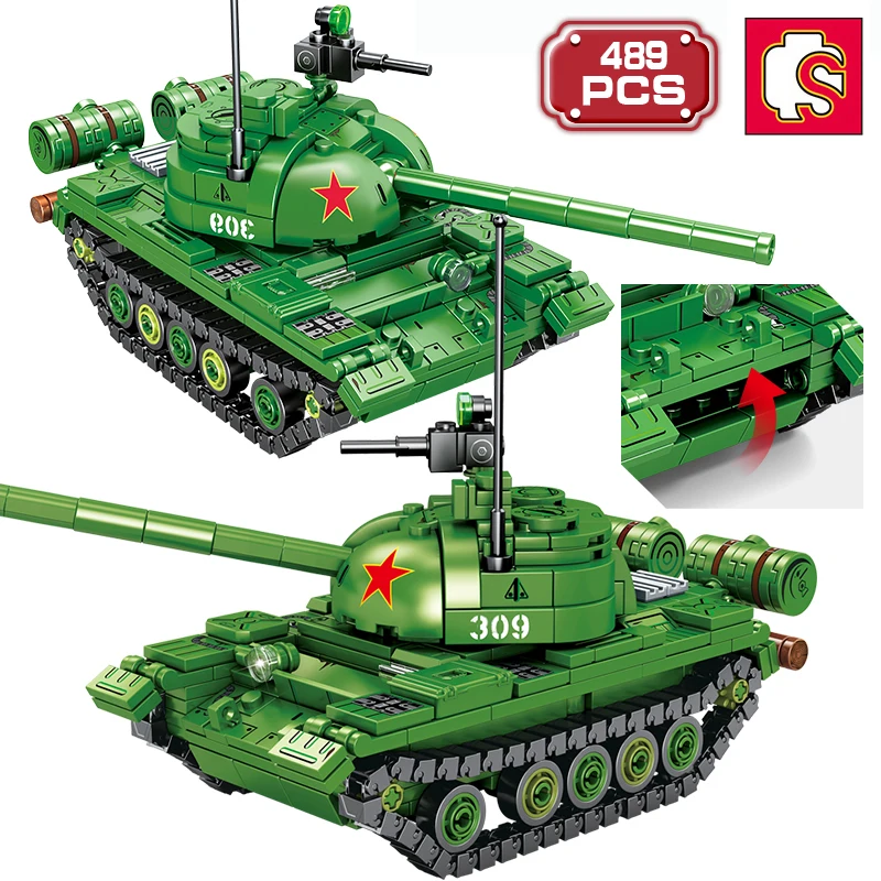 

Technical Green Medium Battle Tank Model Building Blocks Ideas Army Military Weapon Series Bricks Toys Gift For Children
