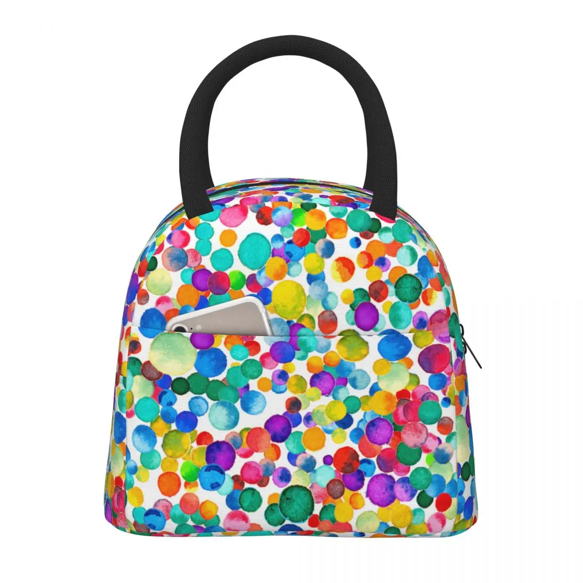 

Lunch Bag for Women Kids Colorful Dot Thermal Cooler Waterproof School Canvas Lunch Box Food Bag