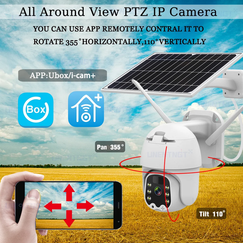 UNENTNGT 4G Solar Camera 3MP 8W Panel PTZ Outdoor Two Way Audio Power Battery Long Standby IP |