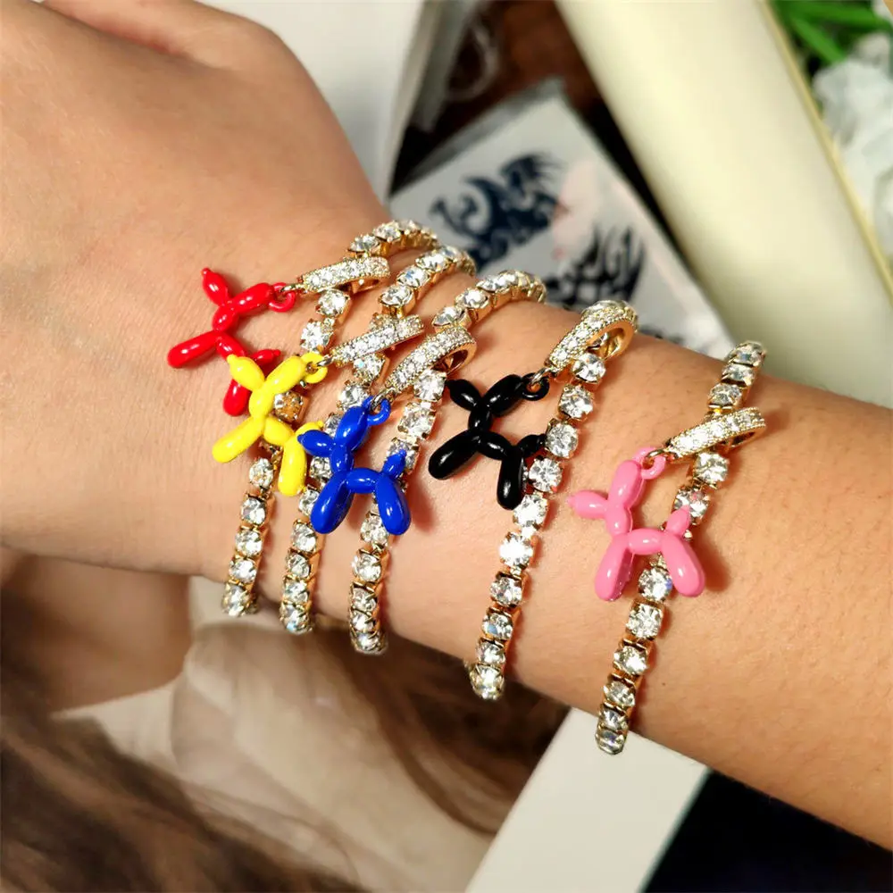 

GATTVICT Y2K Aesthetic Balloon Dog Zircon Bracelet For Women Fashion Charm Crystal Colorful Candy Puppy Bracelet Anklet Jewelry