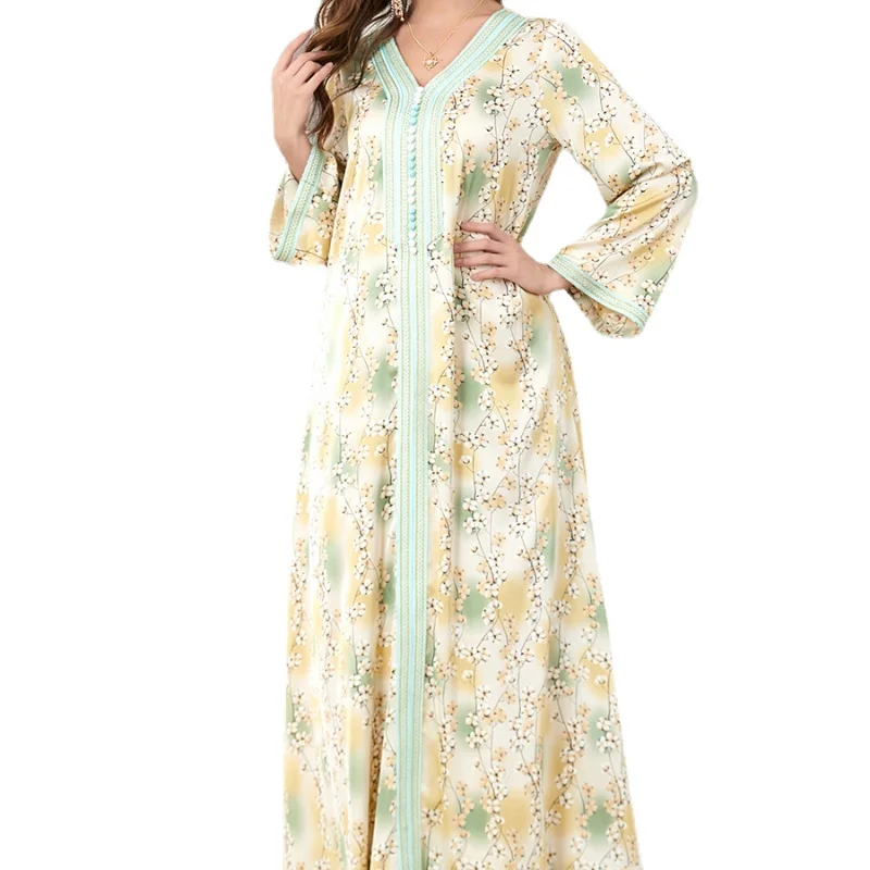 

Ramadan Abaya Ethnic Print Maxi Dress For Women Autumn 2022 New Muslim Jalabiya Dubai Moroccan Caftan Feminine Clothes