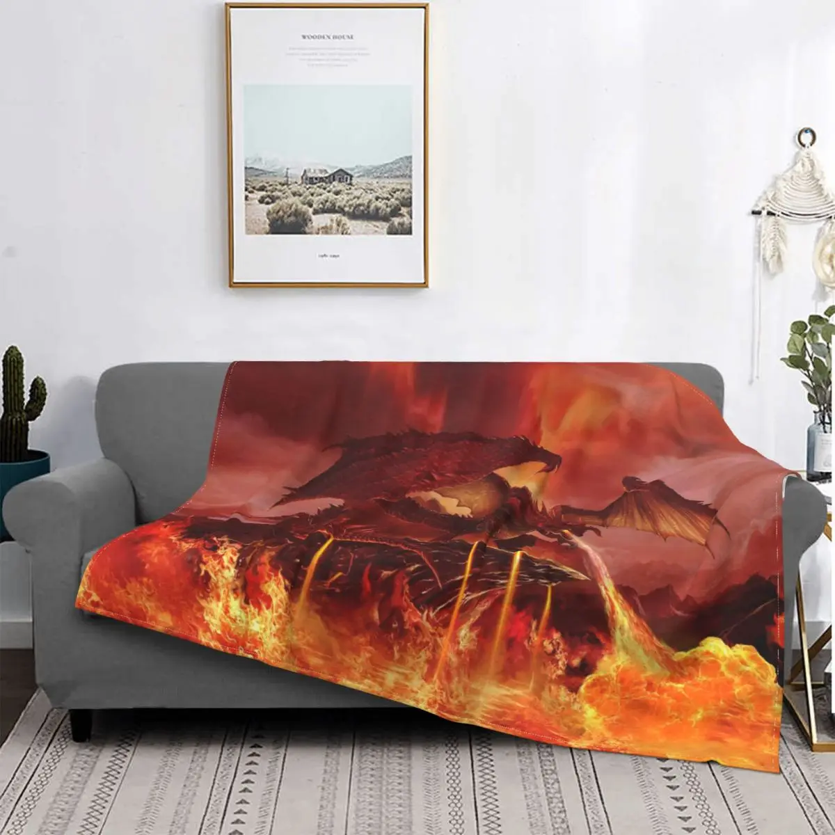 

Dragon Animal Blankets Velvet Textile Decor Fire-breathing Portable Lightweight Throw Blankets for Sofa Outdoor Rug Piece