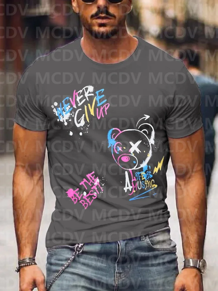 

Men's Bear Never Give Up Graphic Casual 3D Printed T-Shirt