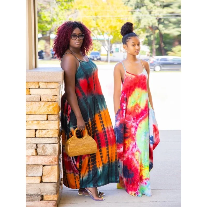 Plus Size M-5xl Dress Women Clothing Summer 2021 Fashion Trend Loose Tie Dye Sleeveless Sling Maxi Wholesale 3xl 4xl 5xl 6xl