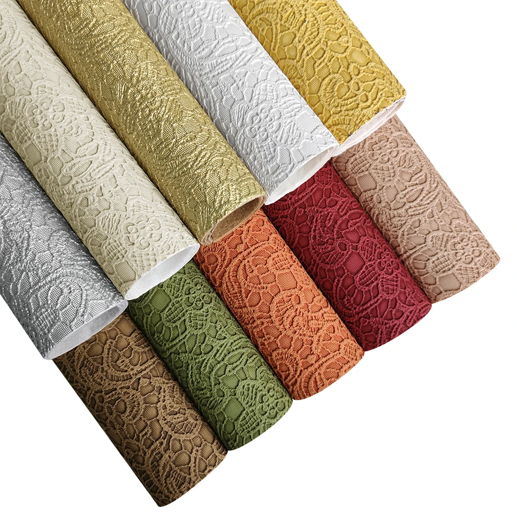 

1PCS Synthetic Leatherette Lace Embossed Rose Flower Faux Leather Vinyl Fabric Sheet DIY Crafts Sewing Bows Accessories 20*120cm