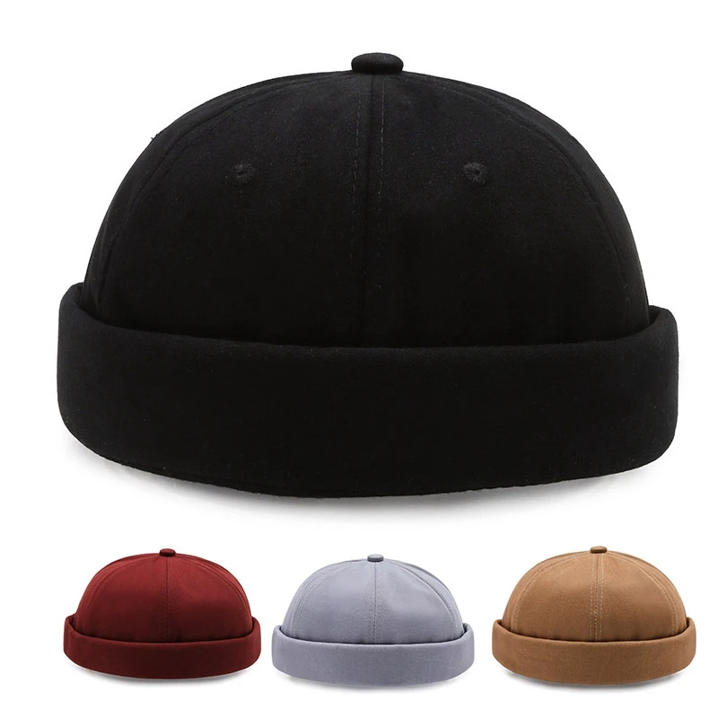 

Solid Color Adjustable Korean Version Men Beret Beanie Hip Hop No Visor Unisex Brimless Melon Cap Skull Cap