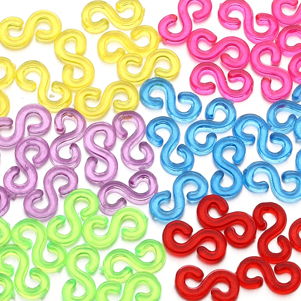 

500pcs 11x6mm Rubber Bands S Clips for DIY Jewelry Making Transparent Loom Band Braid Bracelet Fefill Hook Connector Accessaries