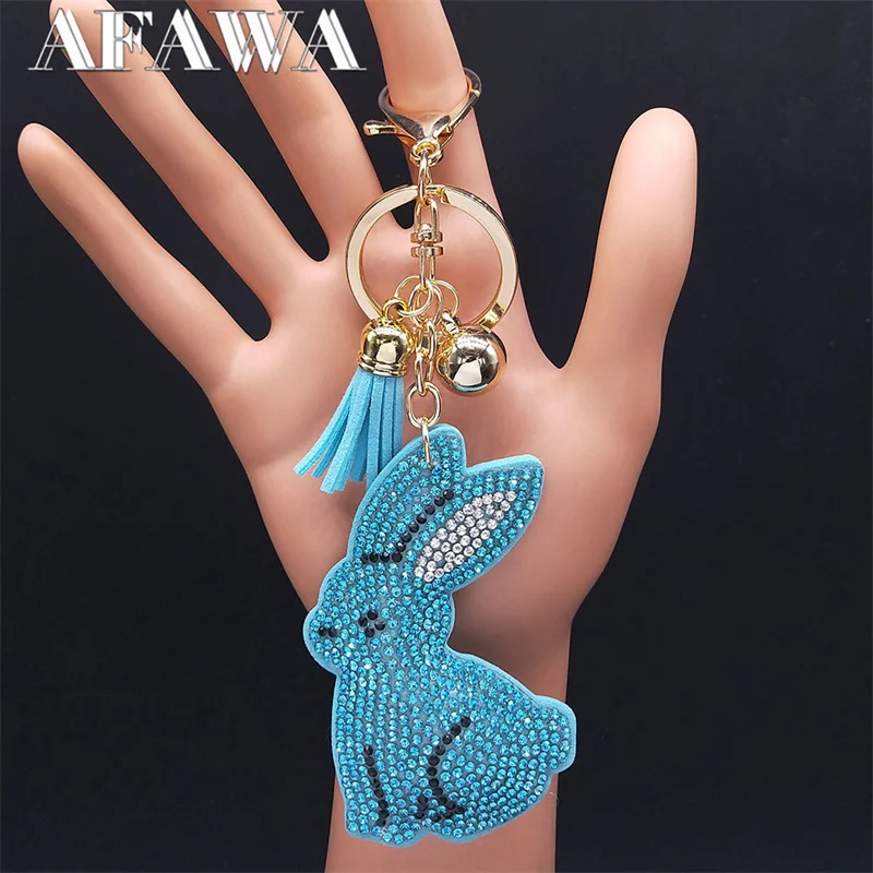 

Fashion Lovely Rabbit Keychain for Women Gold Color Crystal Cute Animal Pendant Key Ring Jewelry porta chaves mulher K5118S01