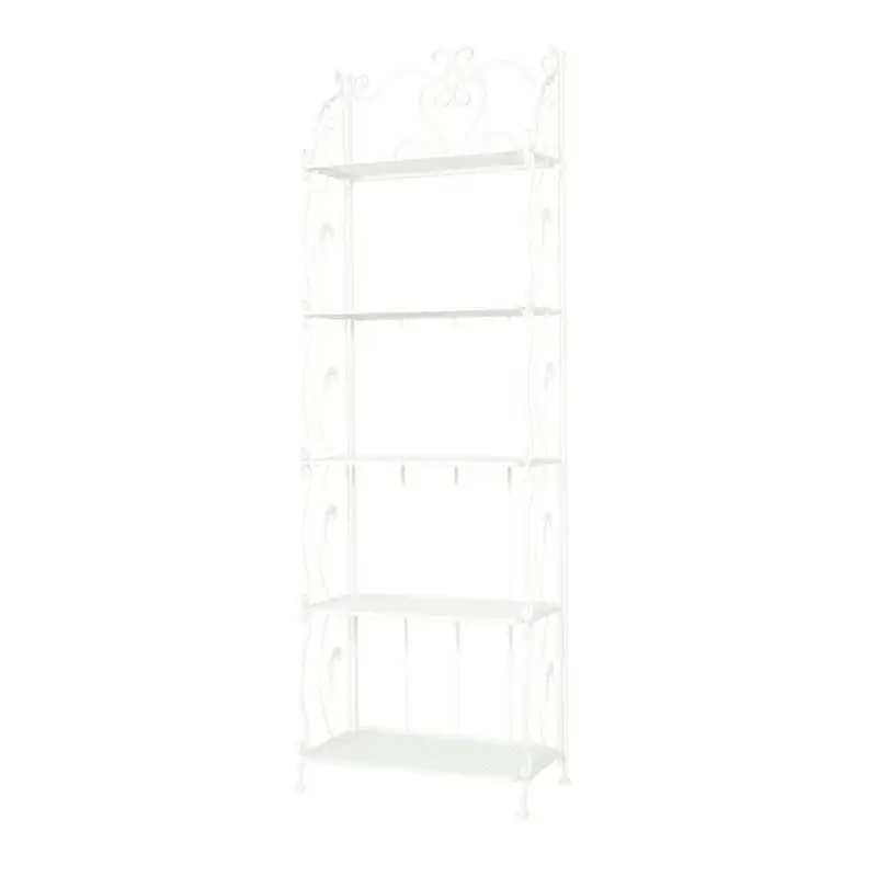 

24" x 73" White Metal Scroll Indoor Outdoor Tall Folding 5 Shelves Bakers Rack, 1-Piece