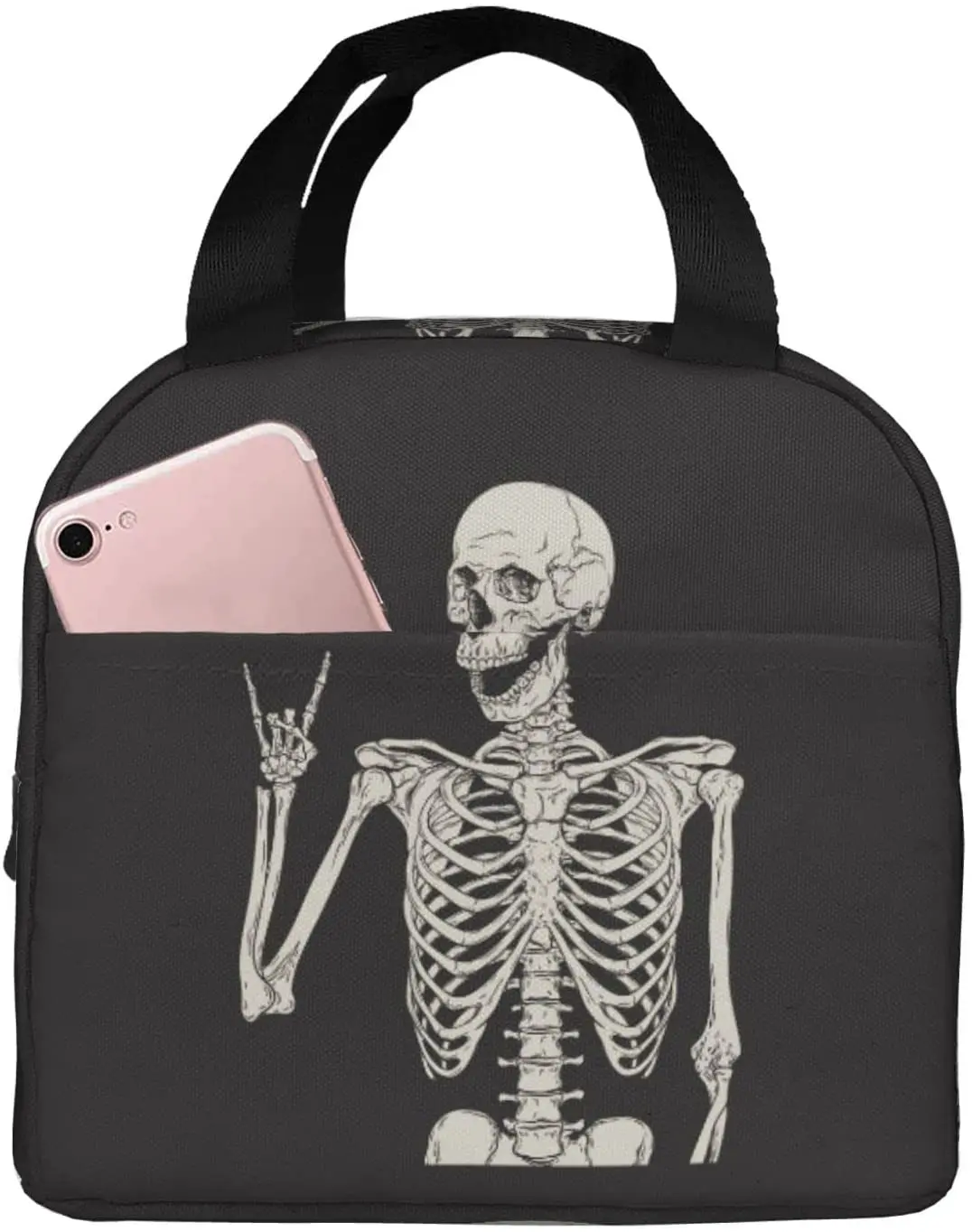 

Смешные хиппи сумки для обеда с черепом для женщин мальчиков девочек многоразовый изолированный Ланч-бокс подходит для путешествий работы ...