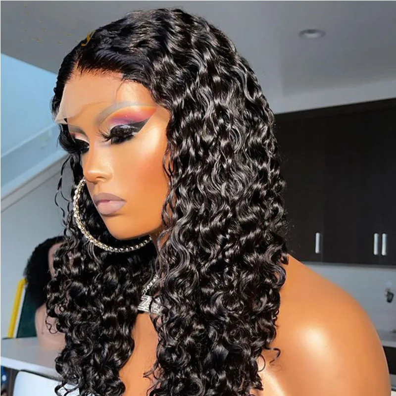 

Натуральные Черные Кудрявые синтетические кружевные передние парики для женщин с детскими волосами 26 дюймов предварительно выщипанные бе...