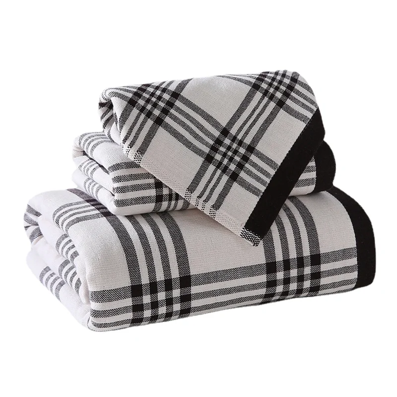 3pcs Plaid Towel Set Blue Towel 100% Cotton Towel Boy's Family Set Men's Towel Family Towel Large Towel White Towel Gift Towel