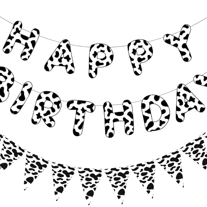 

Funmemoir Farm Cow Happy Birthday Bunting Banner Cow Print Pennant Banner Birthday Party Decorations Supplies Western Cowboy