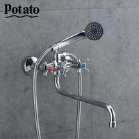 Potato Bathroom Faucets Economic Zinc Trough Bathtub Sprayer Double Control Bath Mixer With Shower Head p2265
