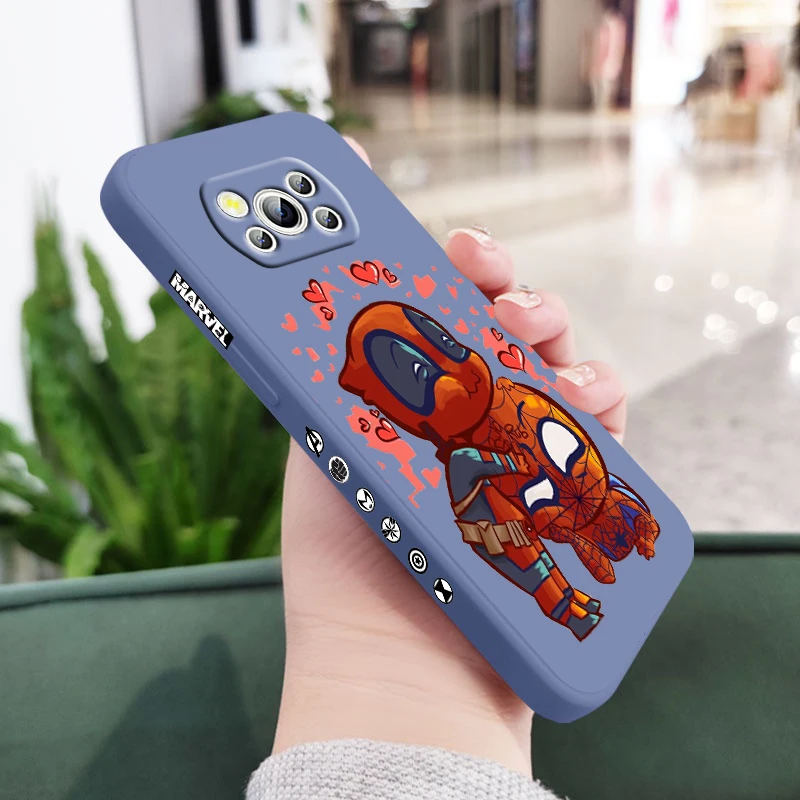 

Spiderman marvel cute For POCO C55 X5 X4 M5S F4 M4 X3 F3 M3 C3 F2 Pro GT NFC 4G 5G Pro Liquid Left Rope Phone Case