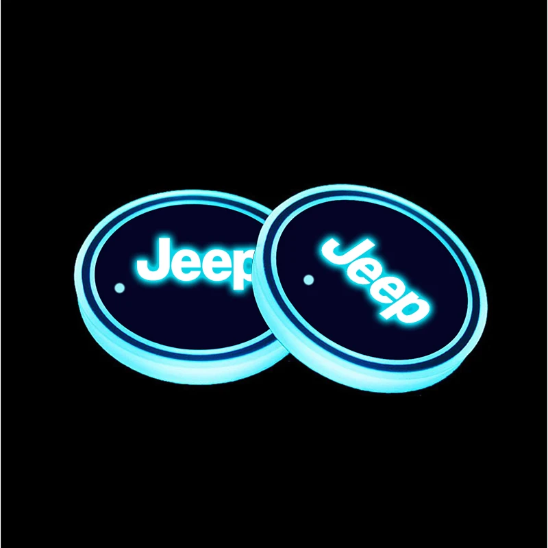 

2 шт. светодиодный автомобильный коврик для стакана с водой, держатель для напитков для Jeep Grand Cherokee XJ SRT Renegade Compass Wrangler JK TJ Patriot Trail Hawk