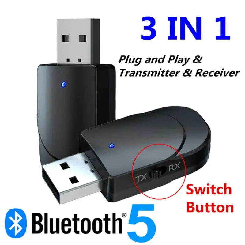 

KN330 3in1 Bluetooth 5.0 Transmitter Receiver USB EDR Adapter Dongle 3.5mm AUX RCA for TV PC Headphones Home Stereo Car HIFI