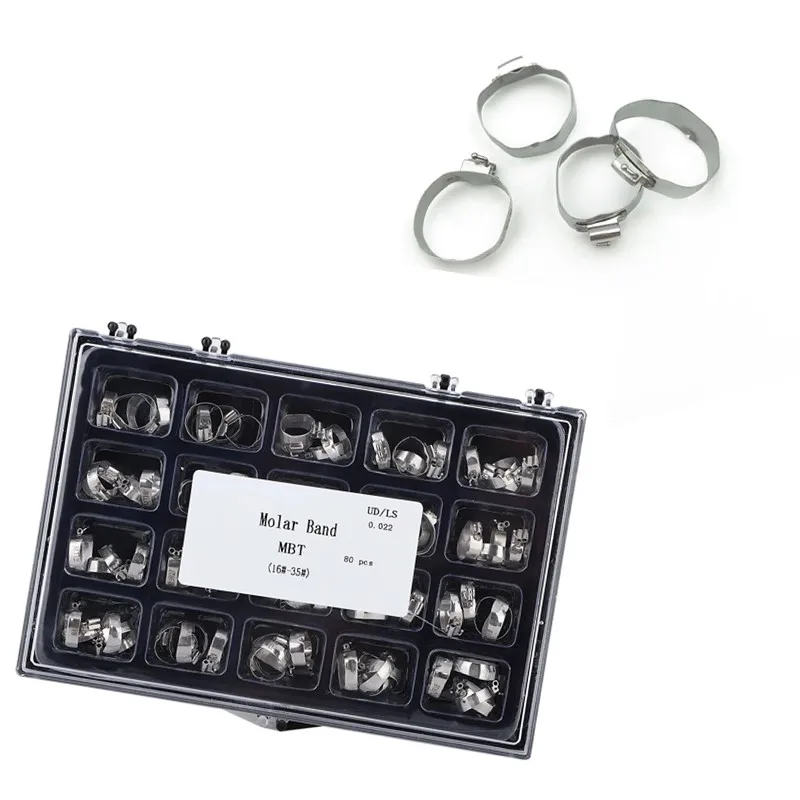 

Stainless Steel Molar Bands Dental Orthodontic Molar Bands Prewelded With Buccal Tube MBT Roth 16-35# Dentist Material 80Pcs