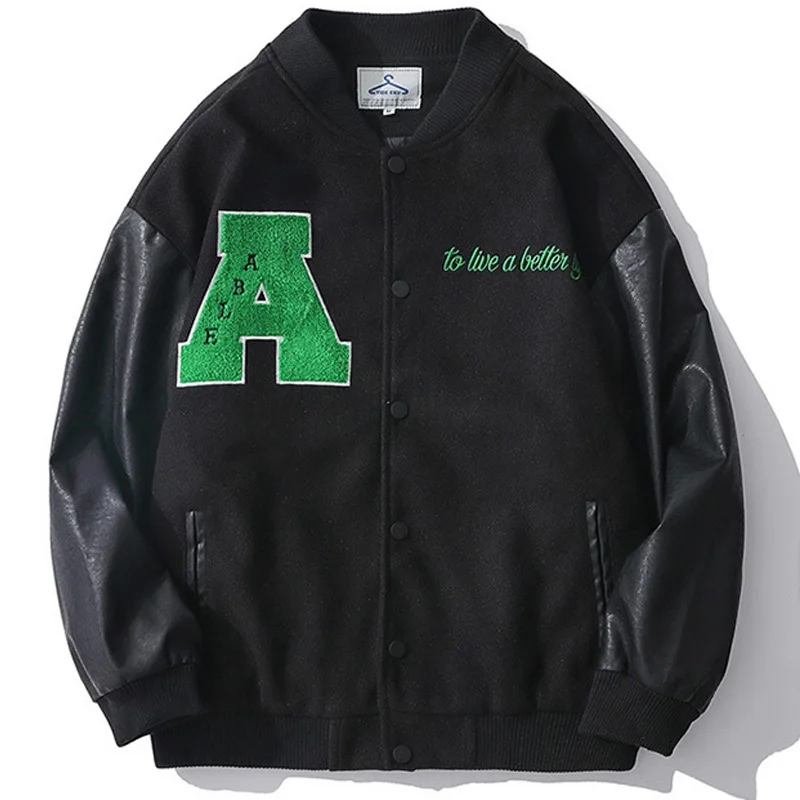 

Harajuku Baseball Jacket Men Flocked Letter Embroidery Varsity Jackets Vintage College Style Oversized Coat Streetwear Unisex