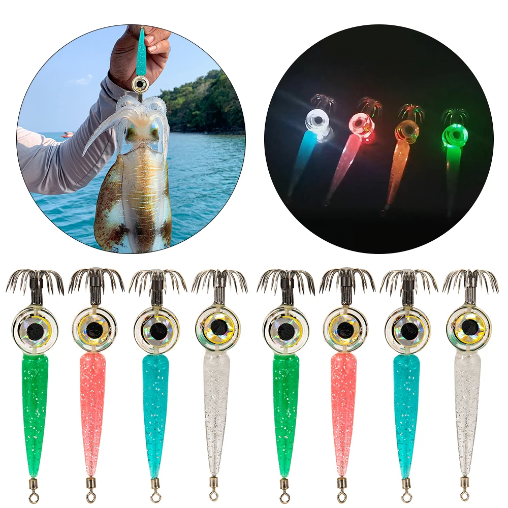 

Электронный крючок для креветка-кальмар, светящийся, со светодиодный светкой, ночная рыбалка на кальмара приманка для окуня, светящаяся, ры...