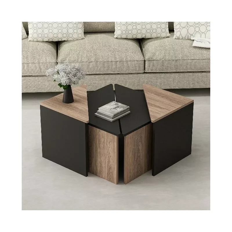 

Coffee table 4 set side table sofa table with shelves - Living room home furniture Black, 60 x 60 x 42 cm