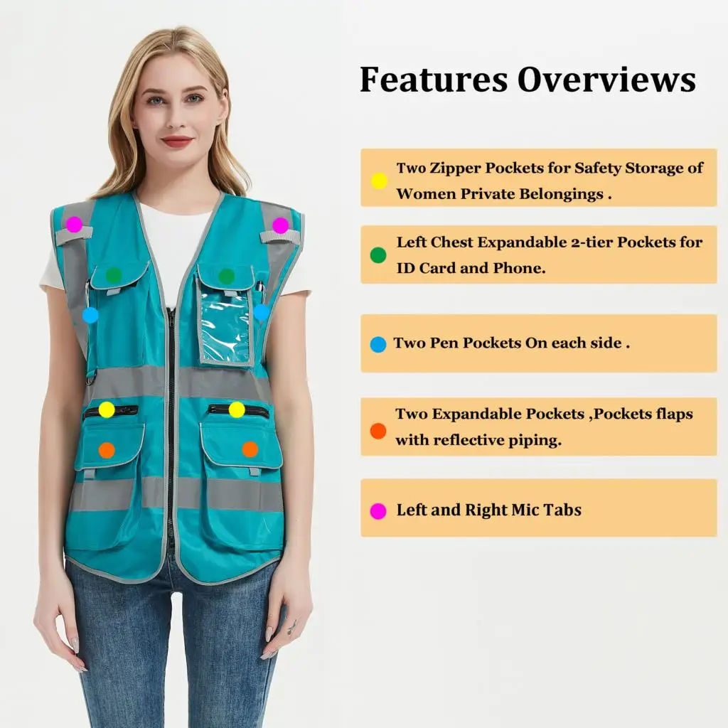 Защитный жилет высокой видимости класса 2 передний защитный на молнии со