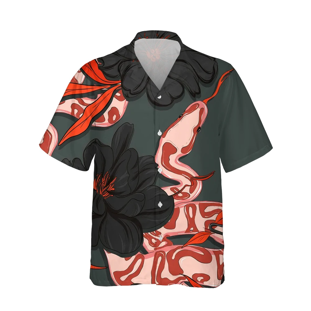 Jumeast 3d Harajuku Snake Flower Printed Hawaiian Shirt Men Short Sleeve Vintage Fashion Shirts Casual Loose Tops Streetwear 5XL