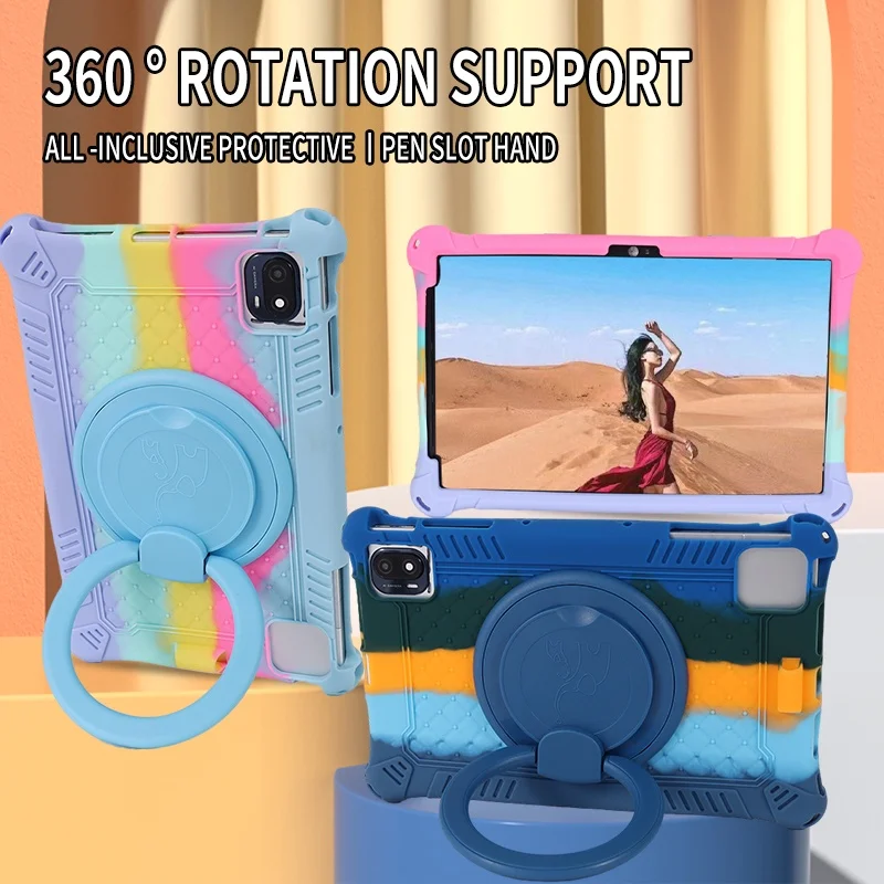 

For Teclast P25T Shockproof Slim Soft Silicone Kids Safe Kickstand Case for OPPO Pad Air 10.36inch 360° Rotating Stand Soft Case