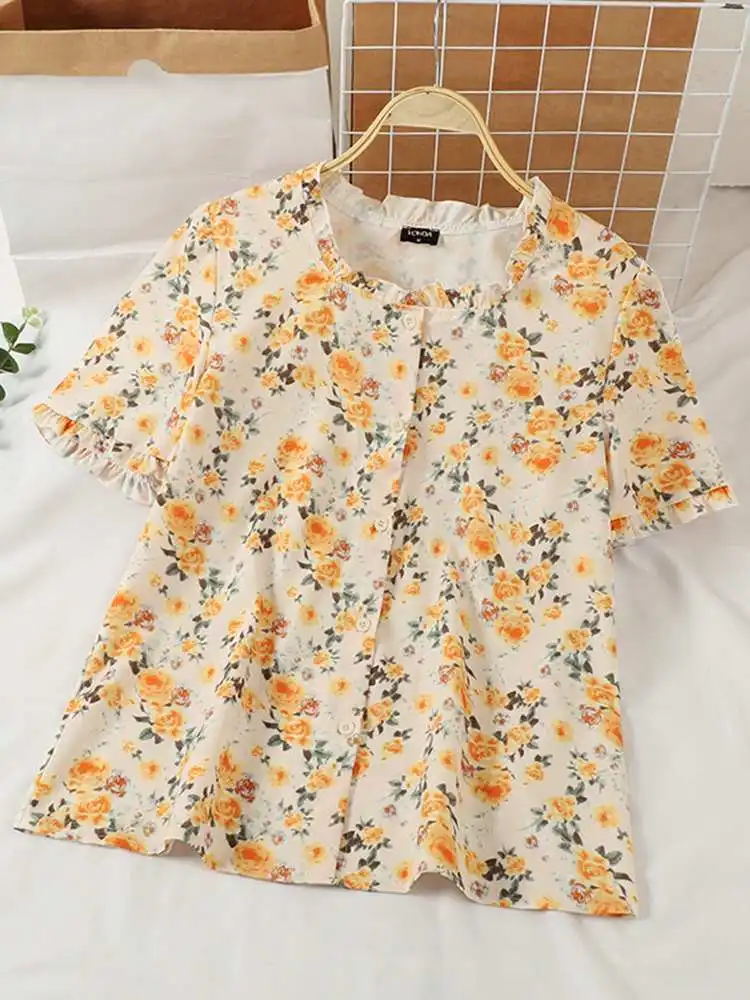 VONDA Женская Цветочная блузка 2024 Модные топы Летняя богемная туника с принтом