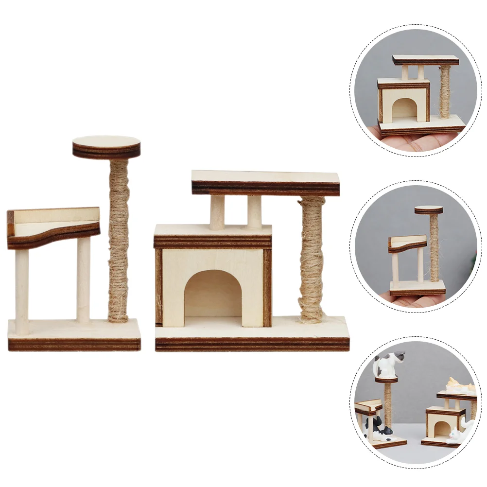 

2 Pcs Cat Tree Mini Wooden Trees House Adornment Miniature Furniture Model