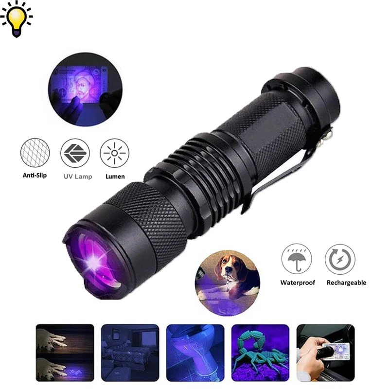 

Ultraviolet Led Flashlight For Fishing And Hunting Portable UV Light With Zoom Function Pet Urine Stain Detector Credit Cards