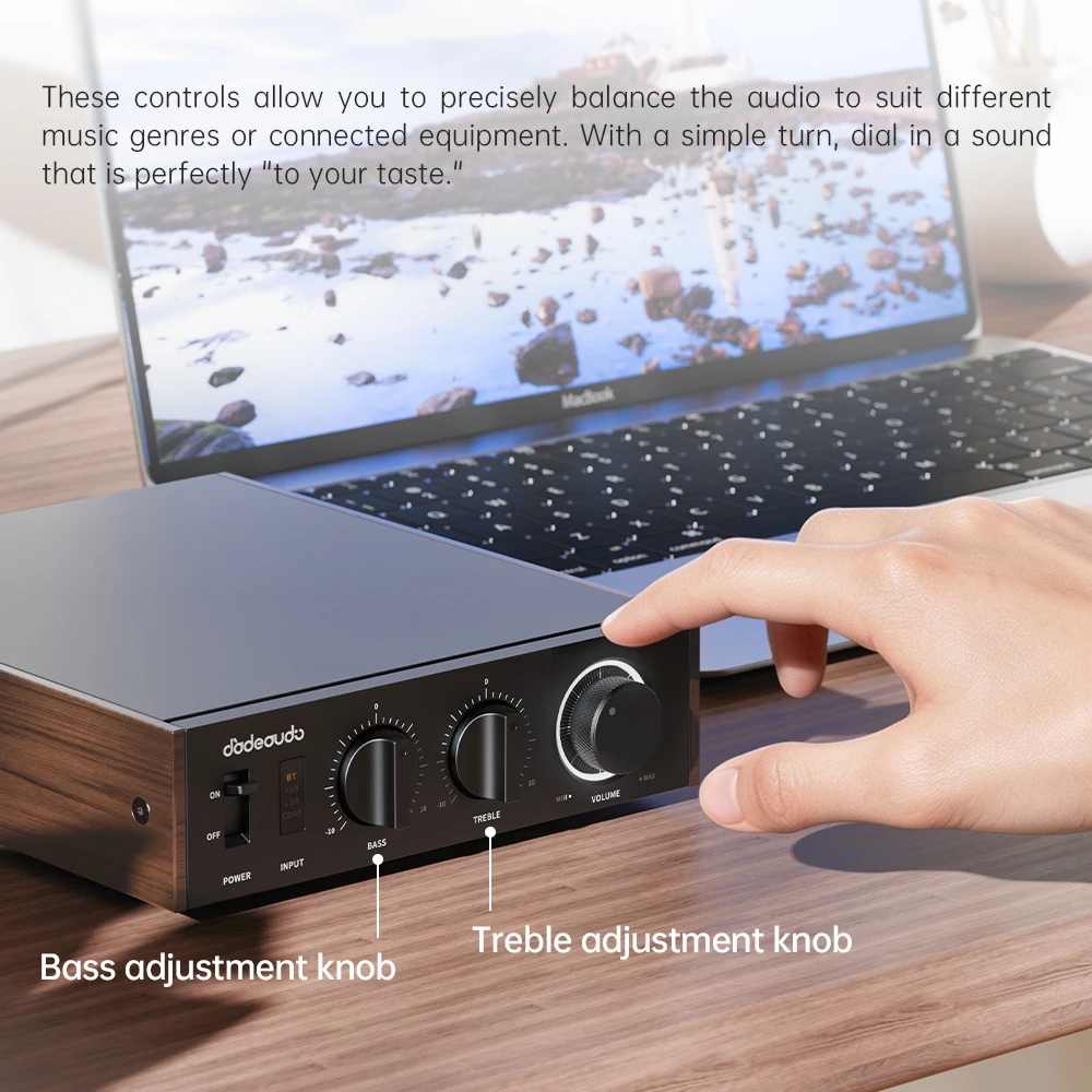 Фото Настольный Hi-Fi Bluetooth-усилитель JadeAudio Level 1 с поддержкой LDAC, 2×300 Вт, класс D, USB/коаксиальный вход для домашнего кинотеатра/ПК с питанием 48В №5