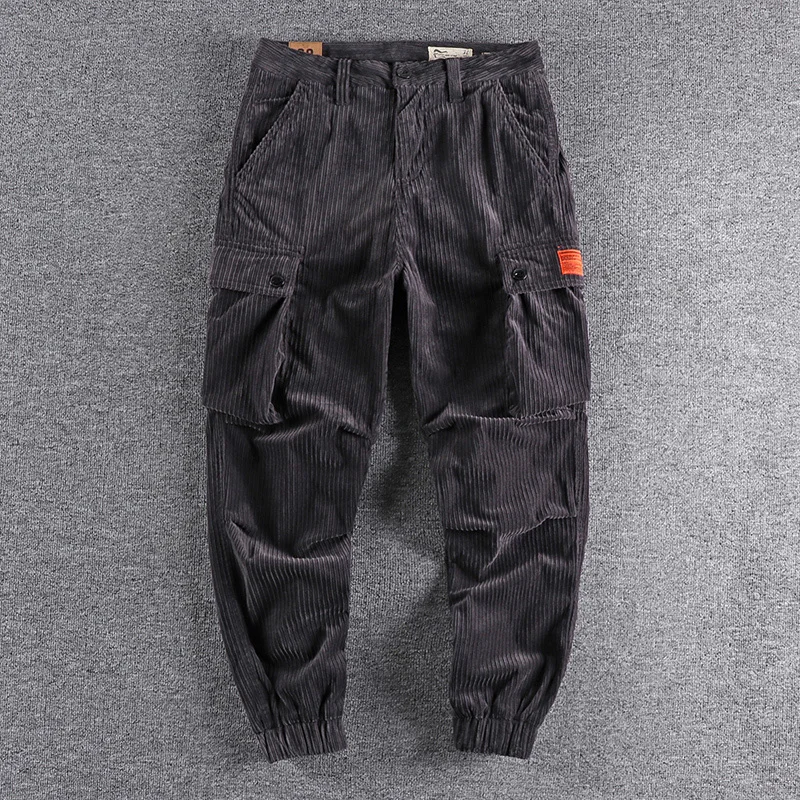men's 2023 New corduroy pants tooling casual fashion men's autumn and winter three-dimensional cutting Leggings trouser 585