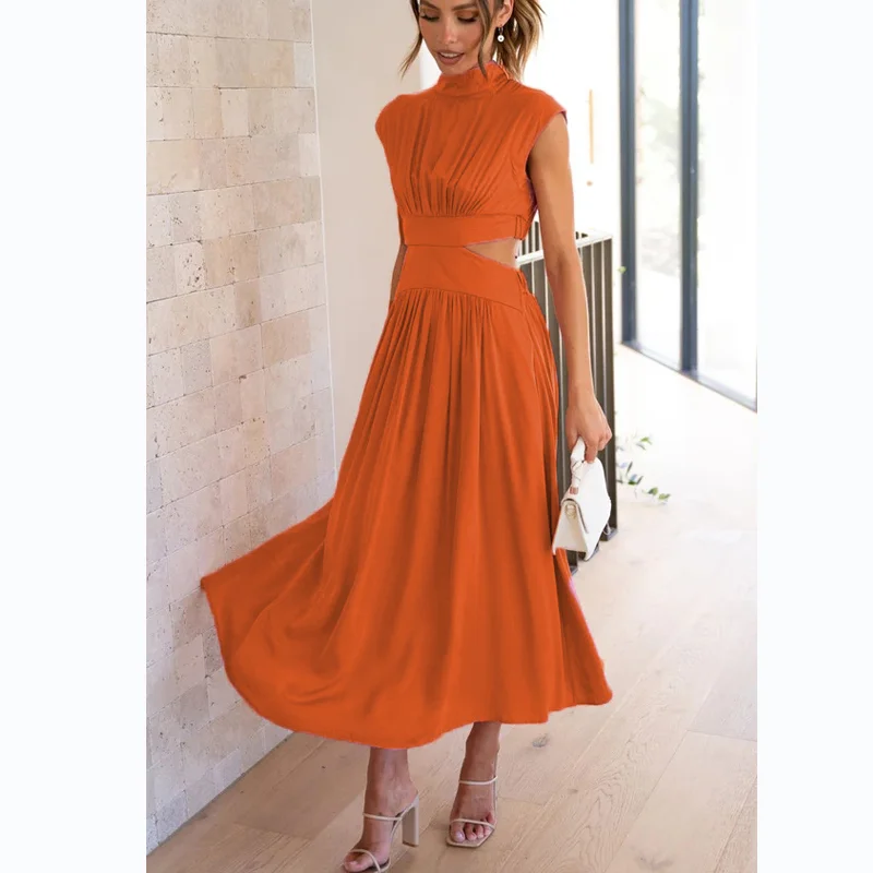 

Summer Pocket Long Maxi Dress Fashion Women Sleeveless Cut Backless Dress Spring Solid Color Sweet Elegant Casual Vestido 25544