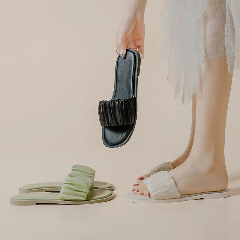 Туфли женские на низком каблуке роскошные шлепанцы блестящие кожа ПУ шитье