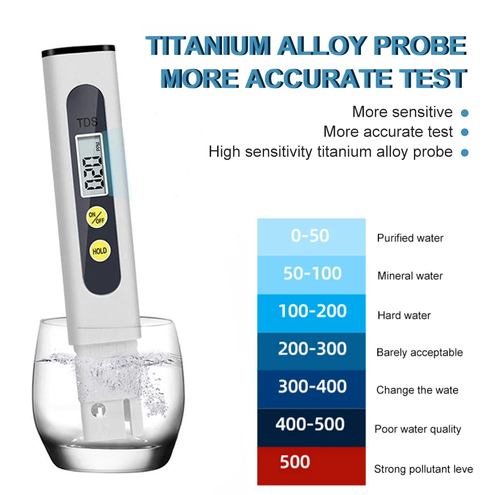 

Digital TDS Meter Water Quality Tester Automatic Calibration 0-990ppm Purity Meter for Drinking Water Swimming Pool Aquarium