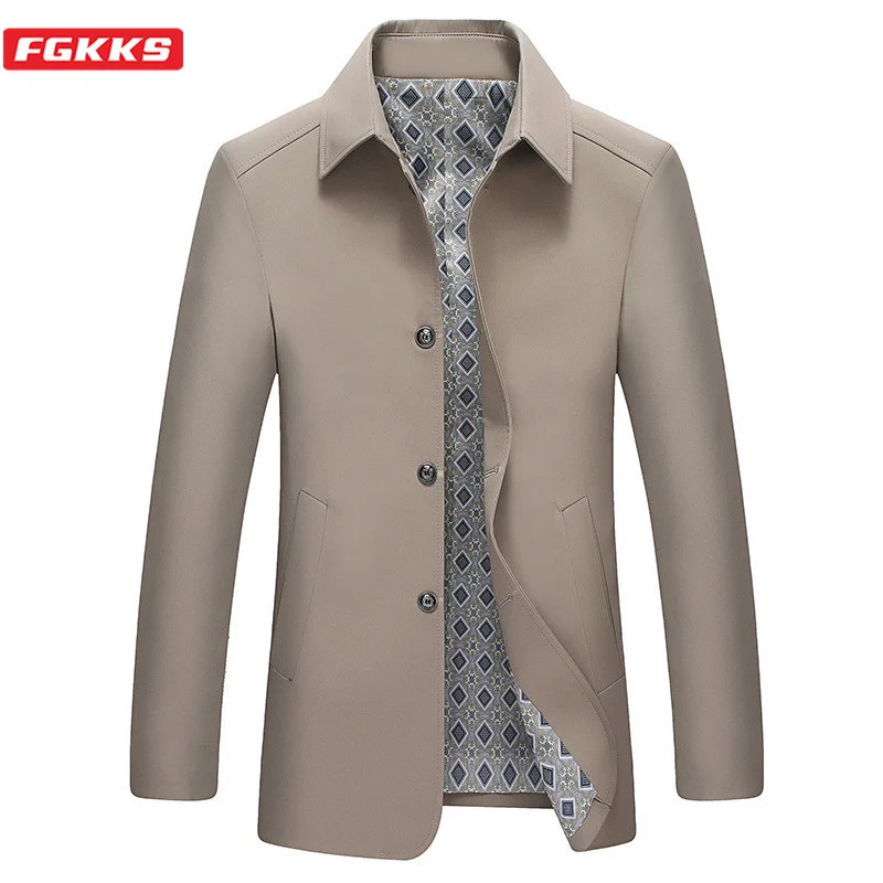 

FGKKS Autumn New Solid Trench Coats Men Brand Men's Business Casual Fashion Wild Trench Turn-Down Collar Slim Trench Coat Male
