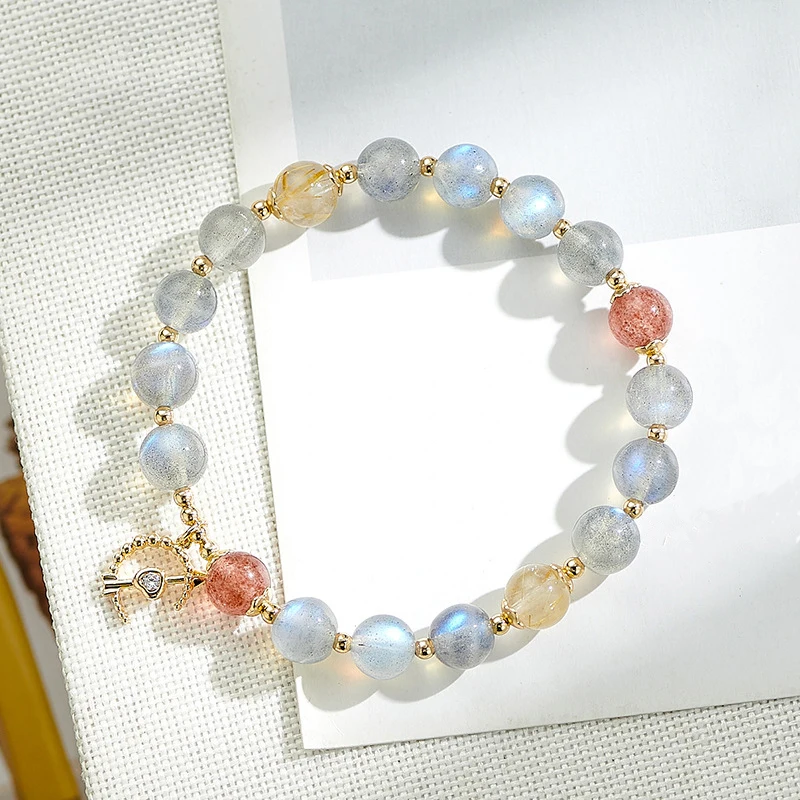 

Ruifan Heart Moon Natural Gray Moonstones Strawberry Crystal Rutilated Quartz Beaded Bracelets Women Female Fine Jewelry YBR878