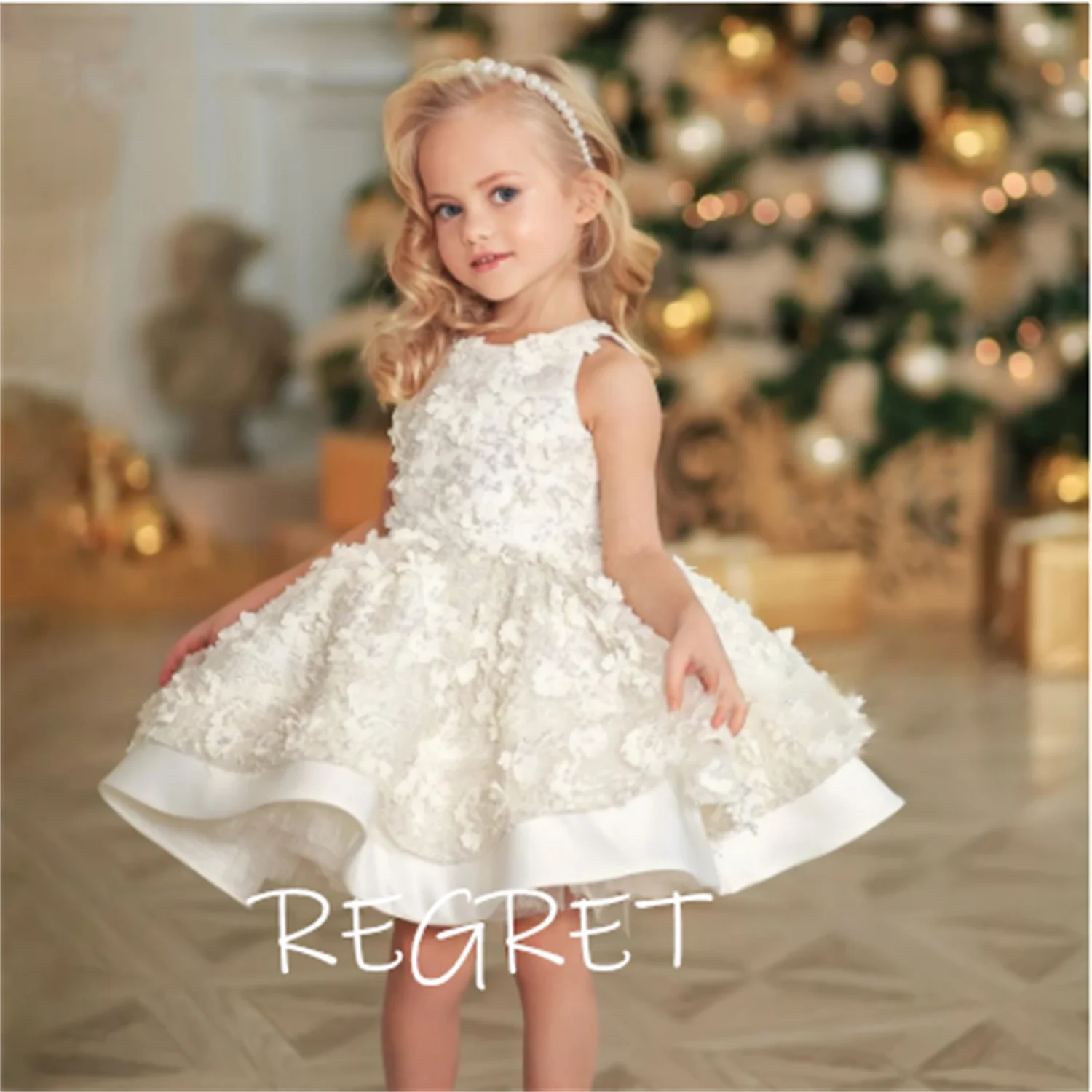 

Lace Ivory Flower Girl Dresses Kid Party Dress Tulle Birthday Princess Dresses Puffy Child Dress Cute First Communion Dress