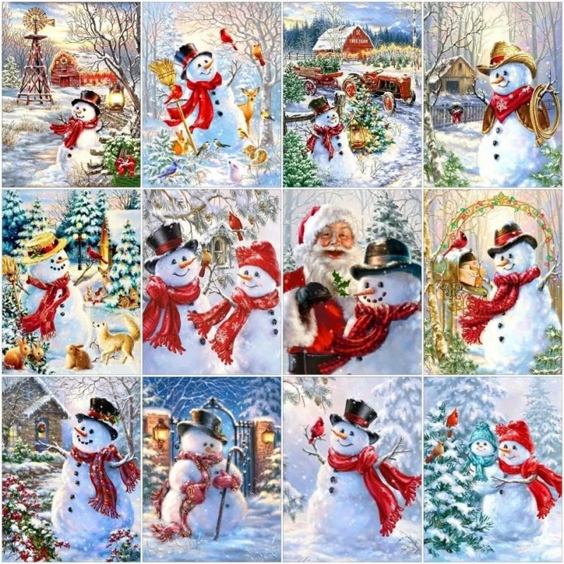 

DIY Diamond Painting Snowman Cartoon 5D Diamond Embroidery Winter Snow Landscape Mosaic Cross Stitch Child Gifts Christmas Decor