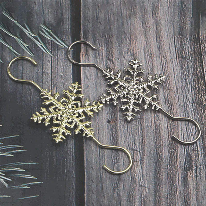 

10PCS Snowflake Hooks Stainless Steel Ornament Holder for Christmas Trees Stocking Gift Golden Silver Hooks Decor
