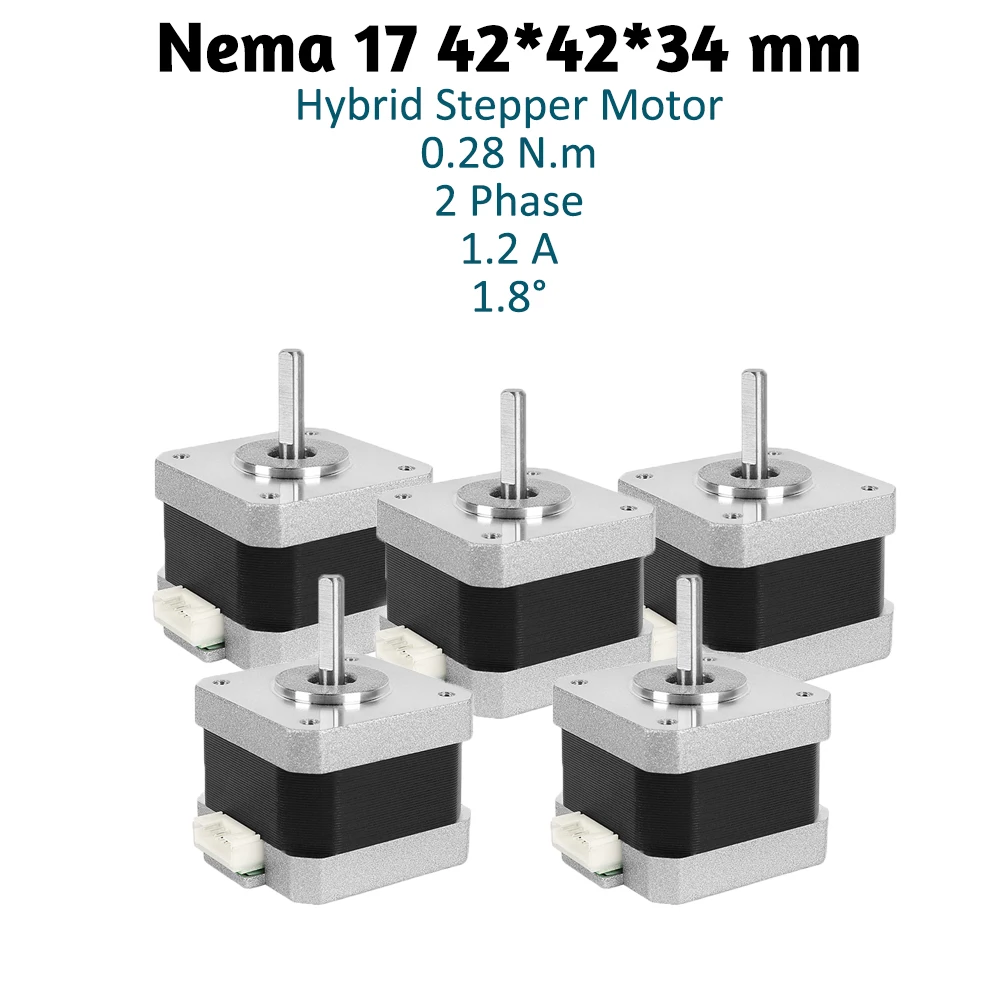 

5PCS Nema17 42 Hybrid Stepper Motor 0.28Nm 34mm 4-Lead 1.8Degree 1.2A 5mm Milling Shaft for DIY 3D Printer CNC Engraving Machine