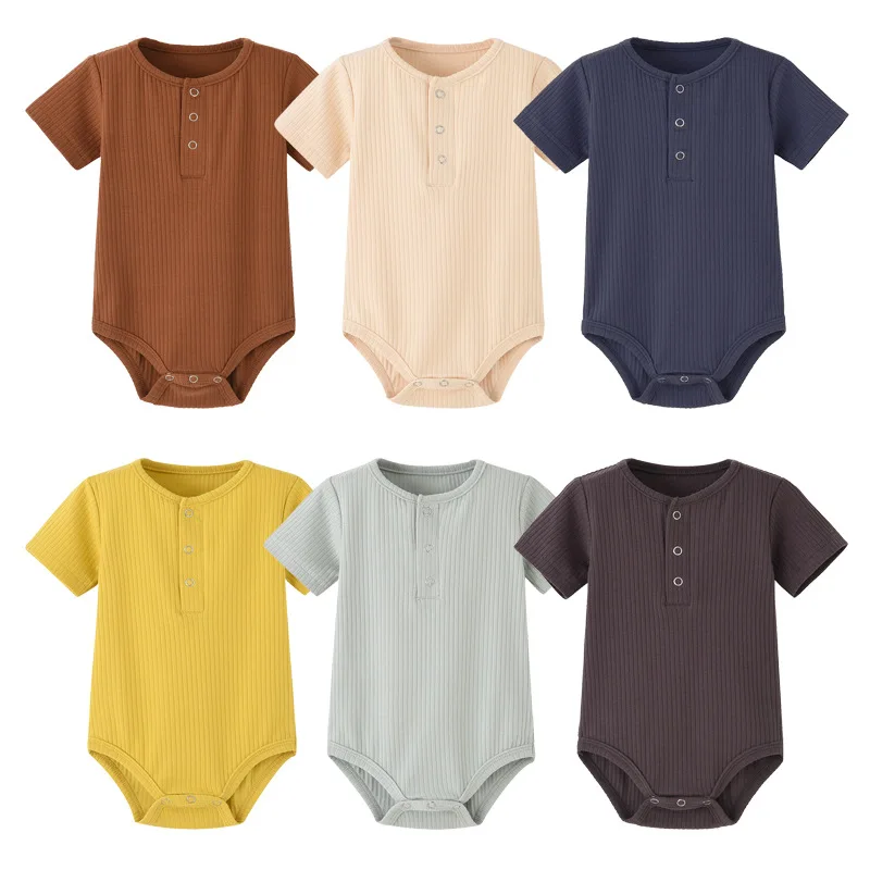 Комбинезон хлопковый однотонный с коротким рукавом для новорожденных 0-24 мес